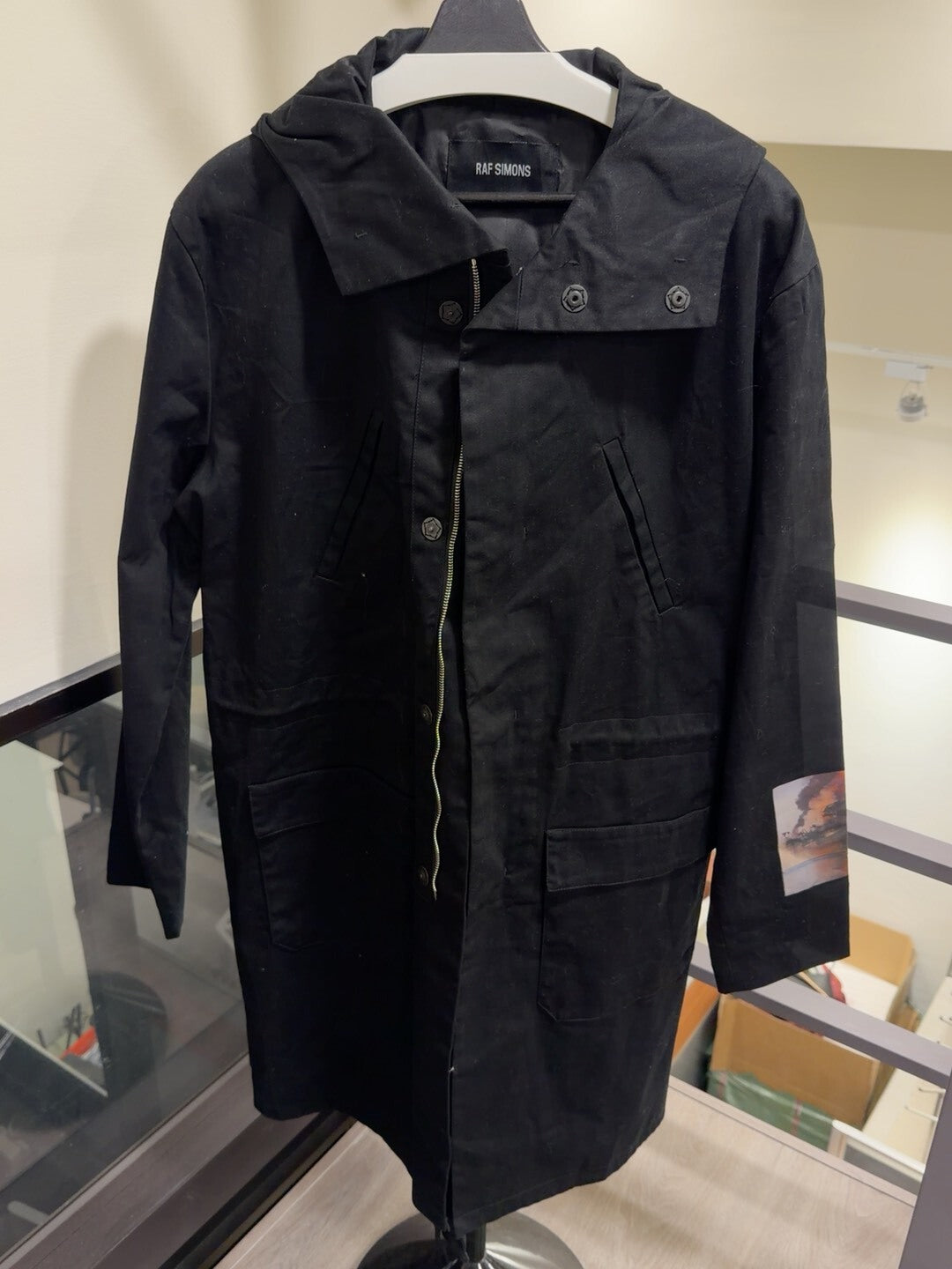 Raf Simons Black Hooded Windbreaker Coat