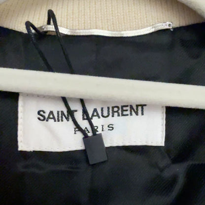 Saint Laurent Cream Leather Sleeve Baseball Jacket