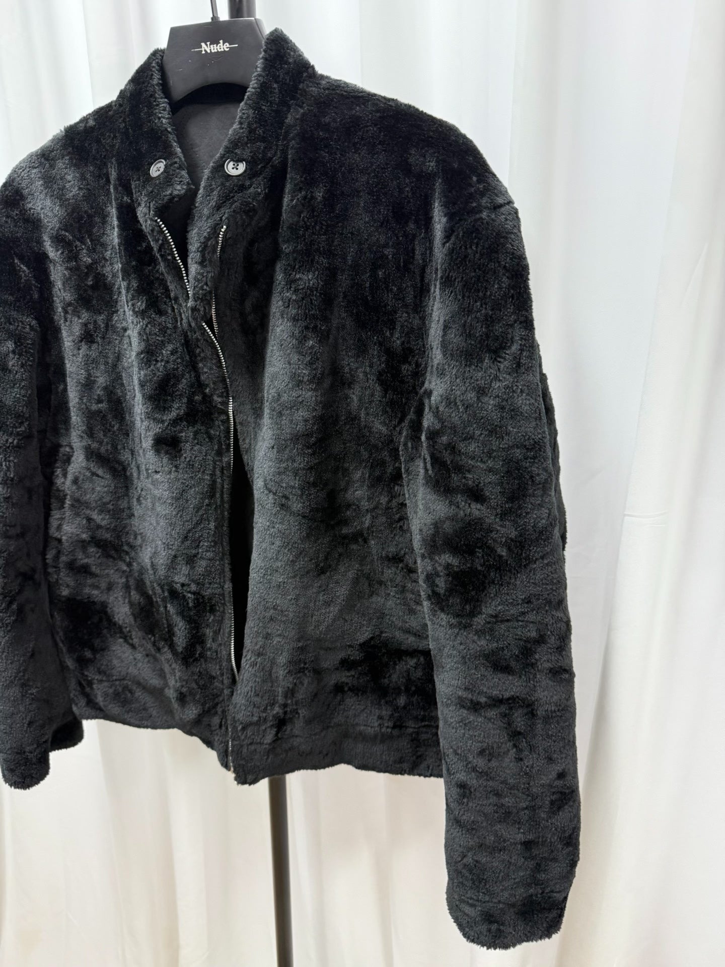 black faux fur jacket by yohji yamamoto