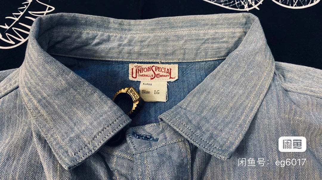 vintage Blue HBT Shirt with Asymmetric Pockets