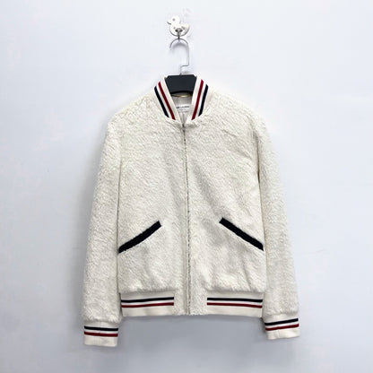 Saint Laurent White Teddy Stripe Baseball Jacket