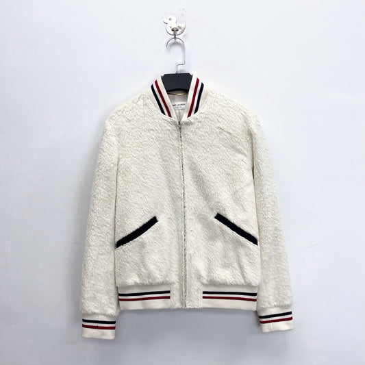 Saint Laurent White Teddy Stripe Baseball Jacket