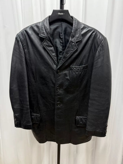 yohji yamamoto men's oversized leather jacket