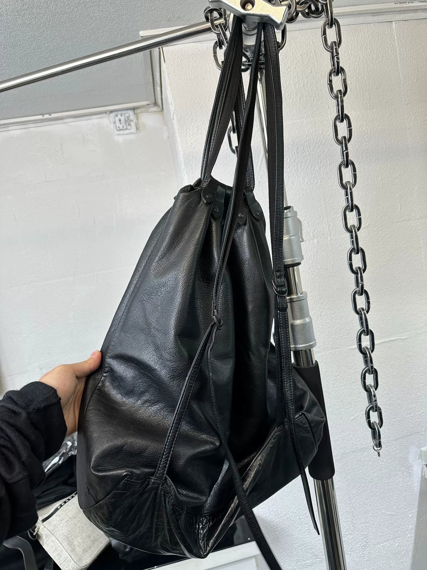 yohji yamamoto leather drawstring bag