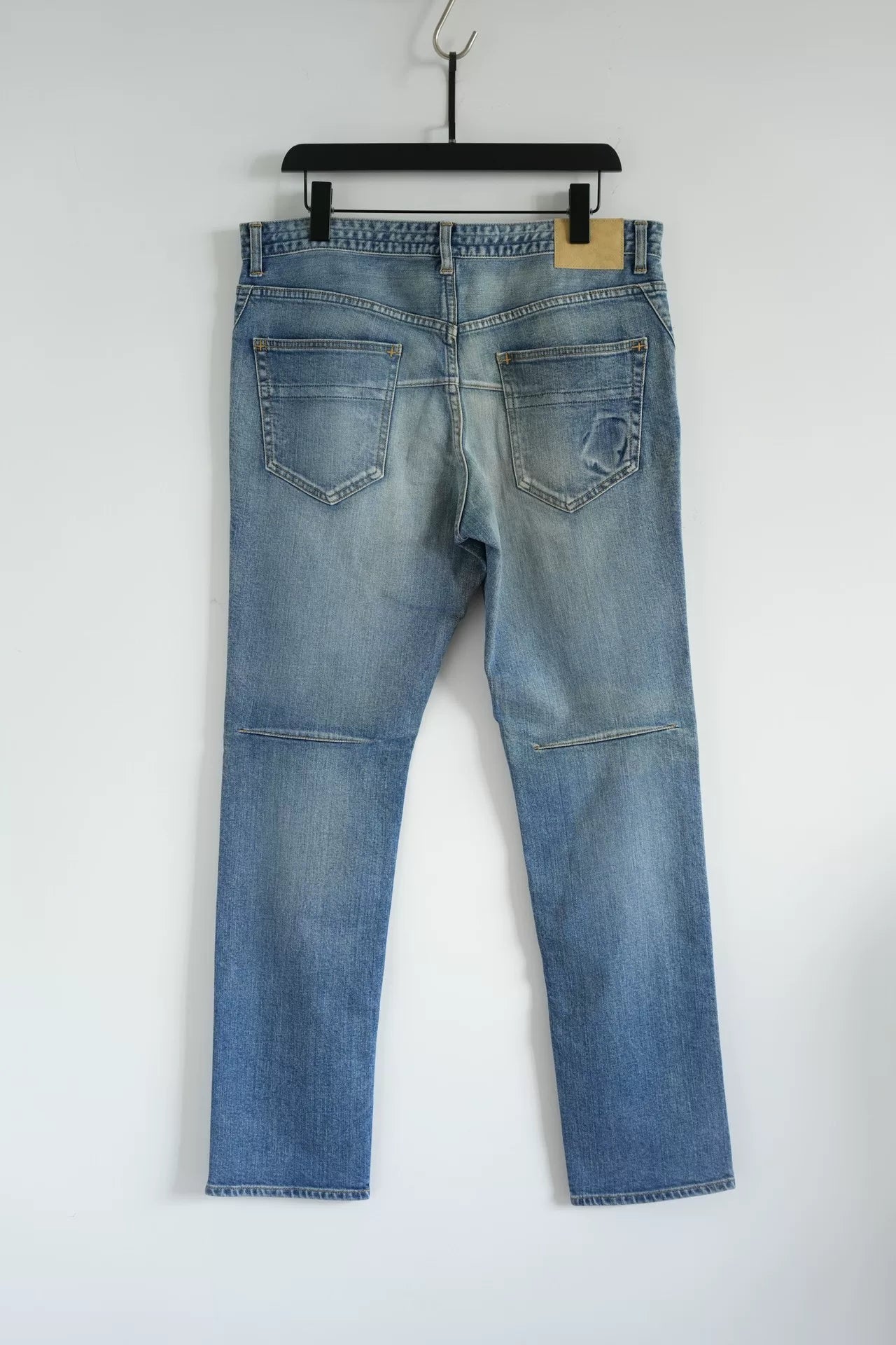 washed denim pants with musical print