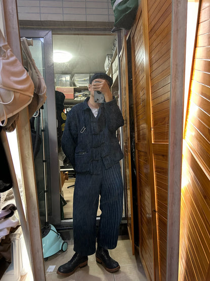 kasuri fabric Chinese knot jacket and pants