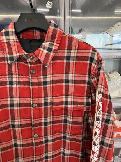 Chrome Hearts White Vine Red Plaid Quilted Jacket XL