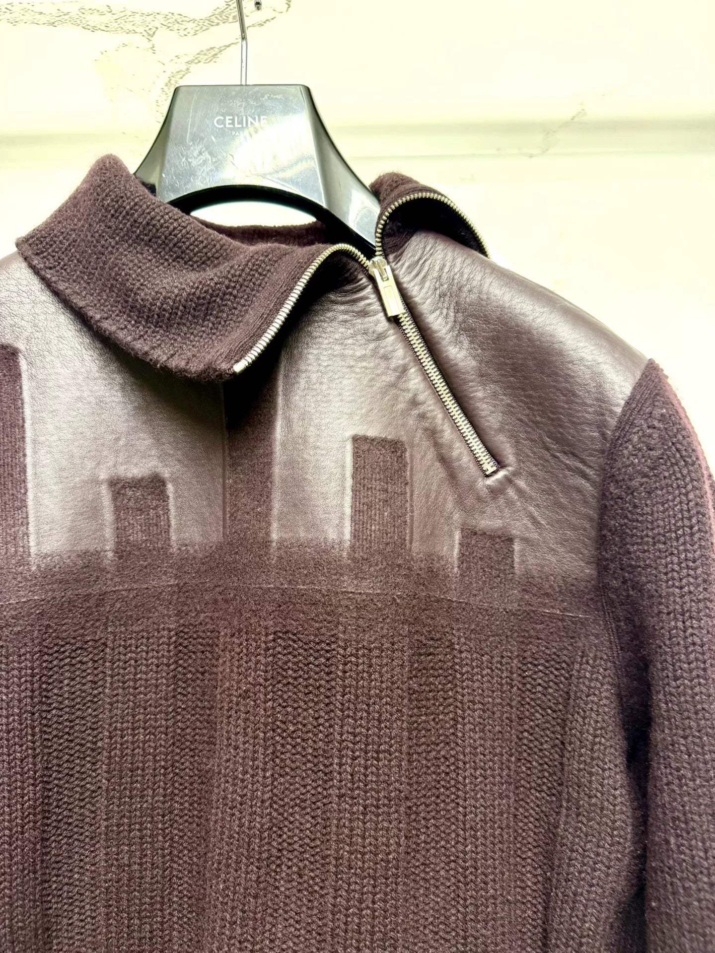 hermes high-neck zip sweater with leather panels