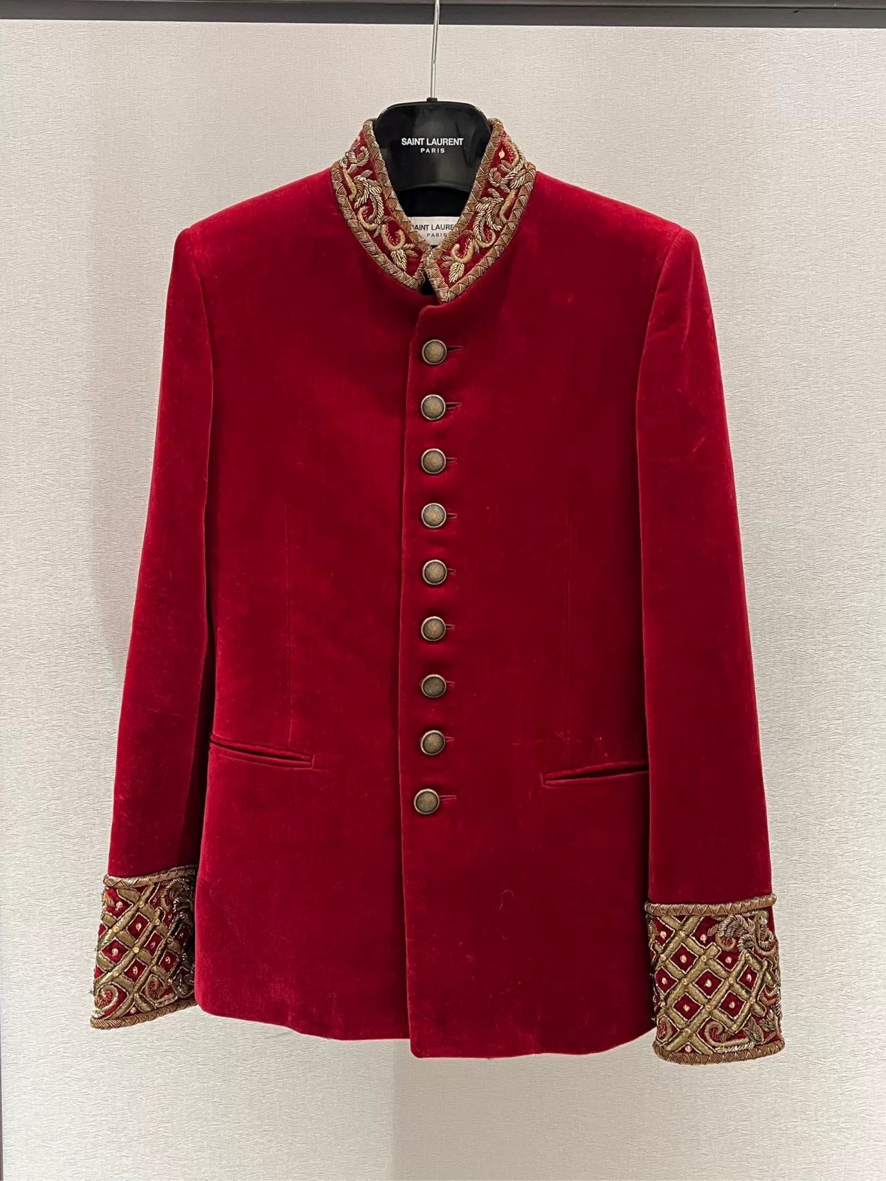 Saint Laurent 2018 Red Velvet Embroidered Jacket