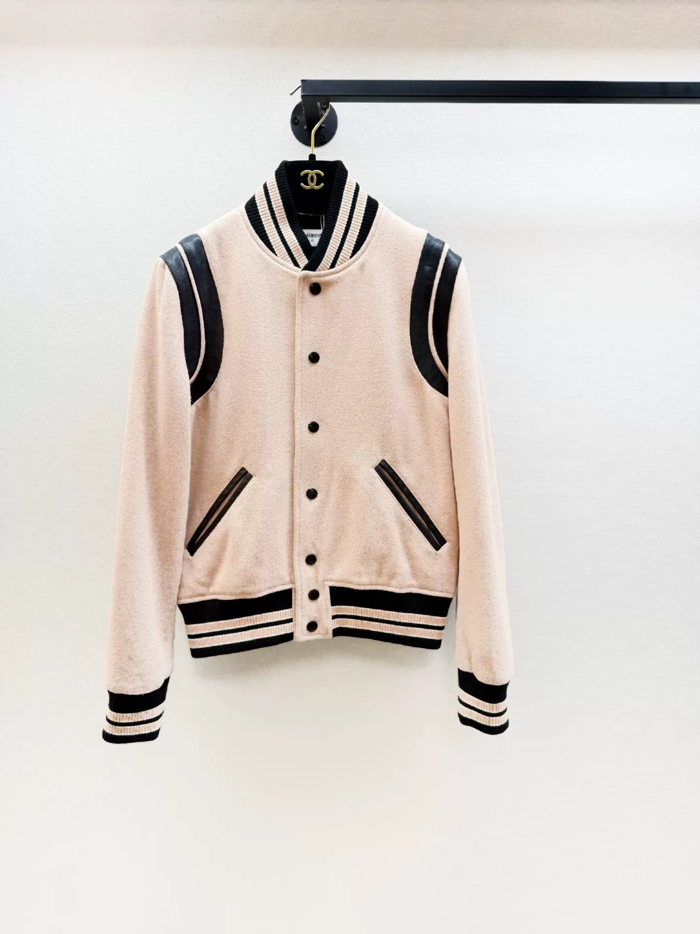 Saint Laurent Pink Black Varsity Jacket