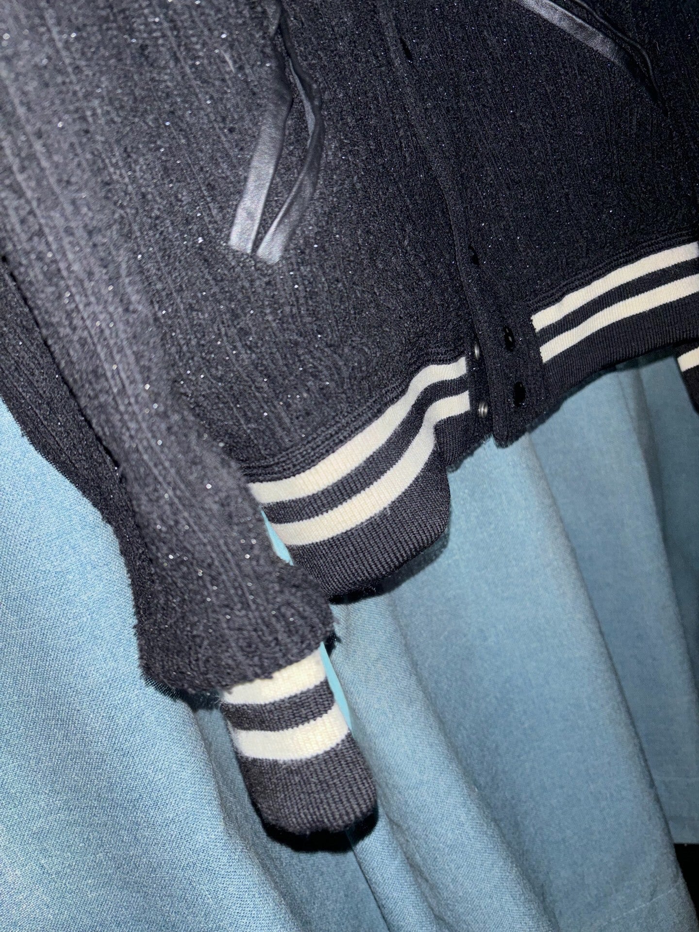 Saint Laurent Black Sparkle Baseball Jacket