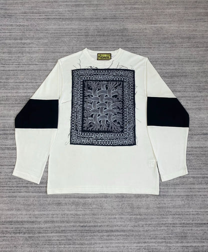 black and white rope knot long sleeve tee