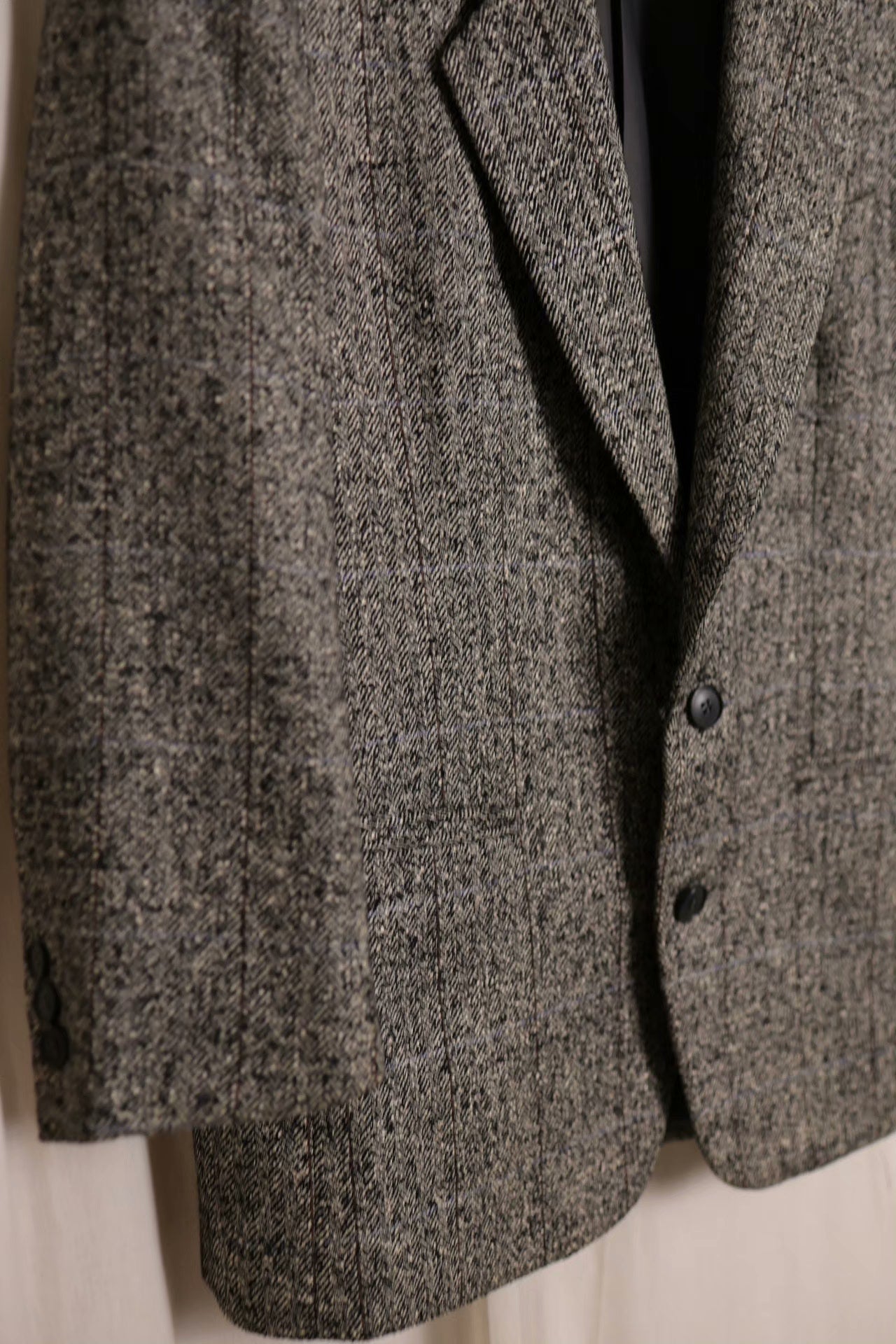 YSL Gray Herringbone Wool Suit Blazer