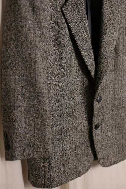 YSL Gray Herringbone Wool Suit Blazer