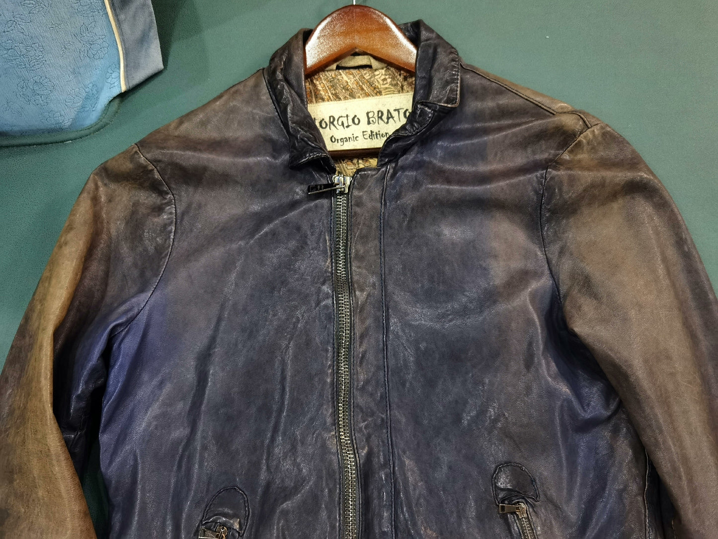 Giorgio Brato Vintage Blue Yellow Leather Jacket