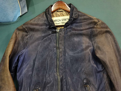 Giorgio Brato Vintage Blue Yellow Leather Jacket