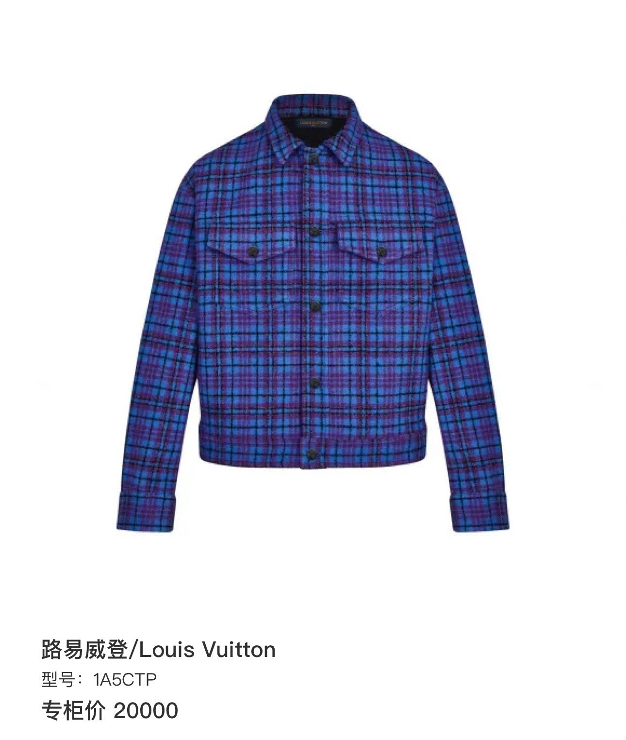 Louis Vuitton Blue Flannel Plaid Jacket 48