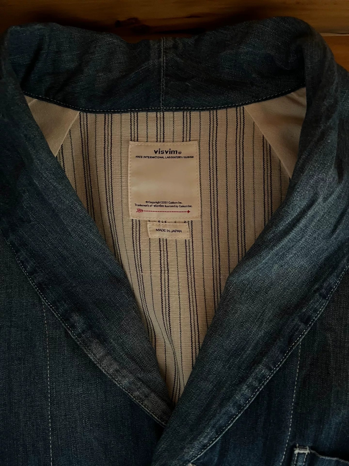 visvim four corners coat in blue denim