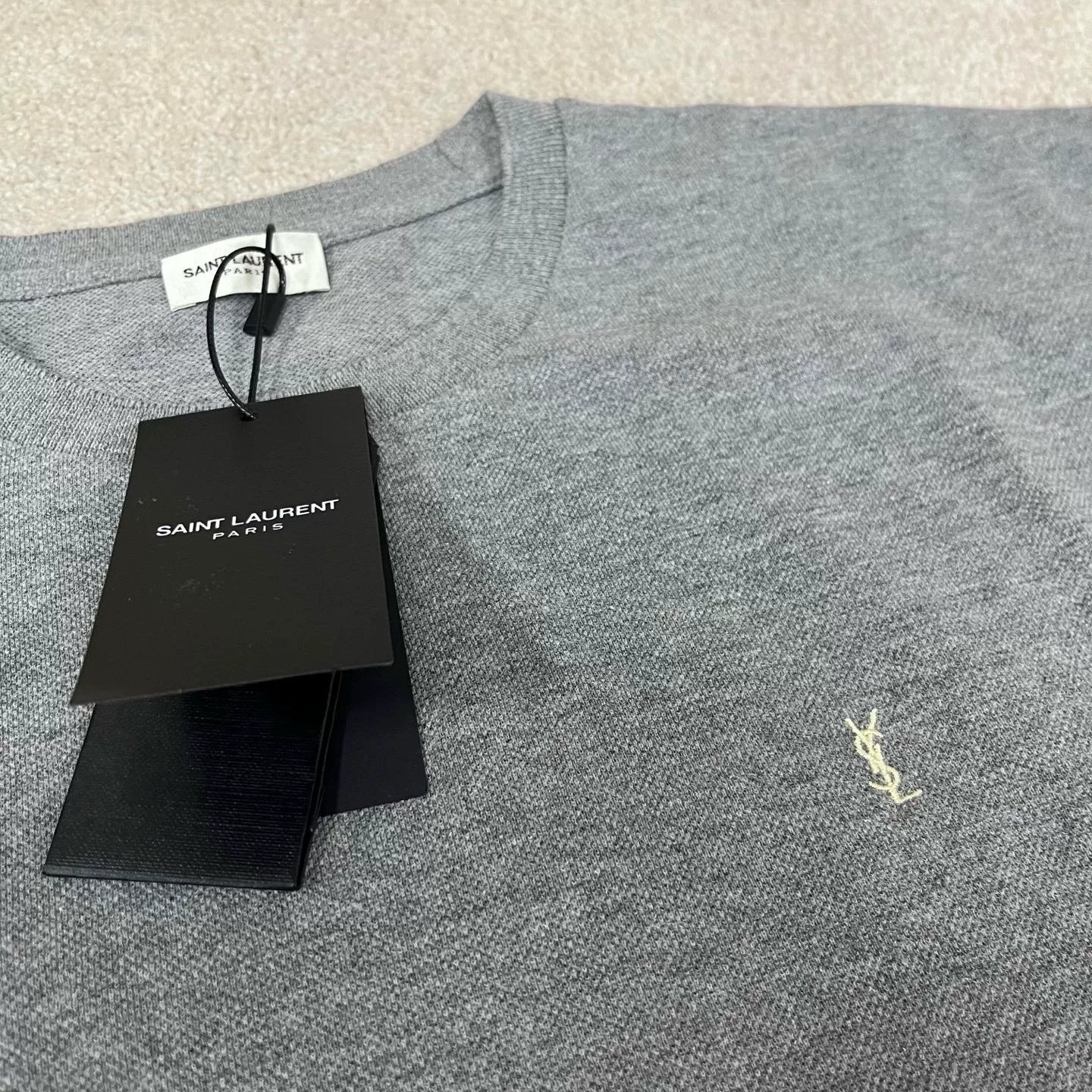 SAINT LAURENT Gray YSL Logo Short-Sleeve T-Shirt
