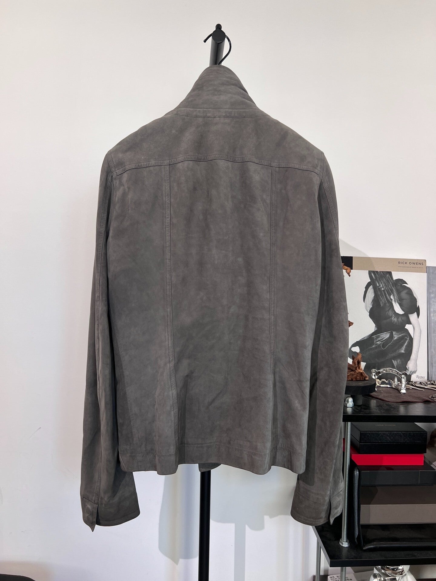 Rick Owens Suede Stand Collar Leather Jacket 48