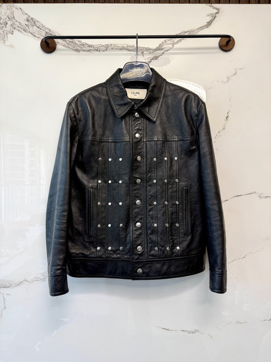 celine black studded leather jacket