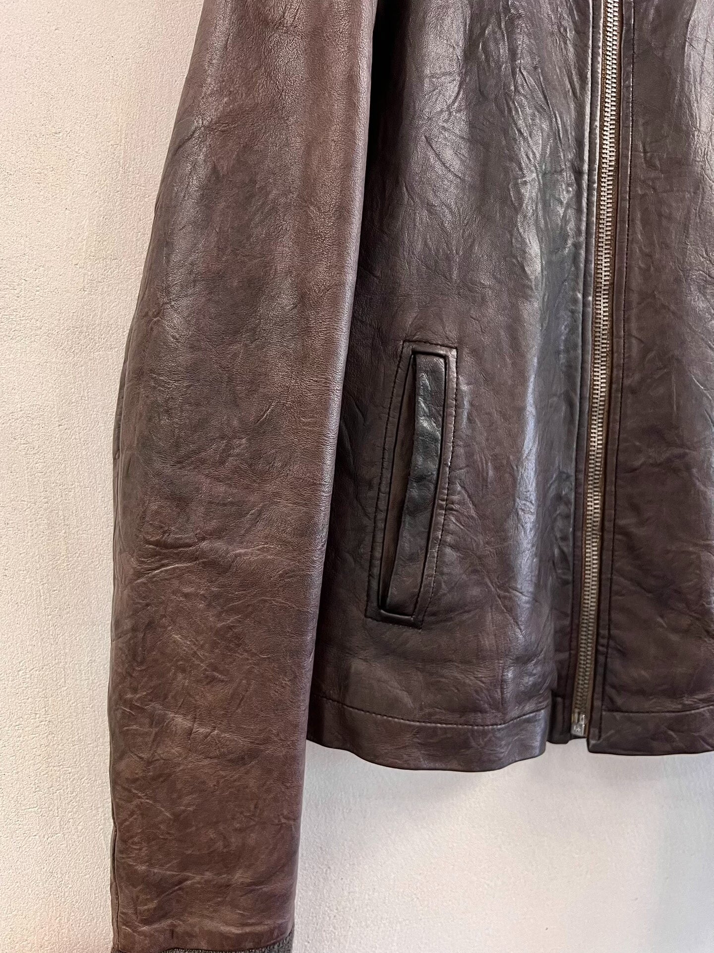 Rick Owens High Neck Leather Jacket