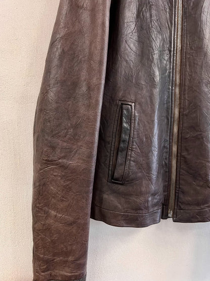 Rick Owens High Neck Leather Jacket