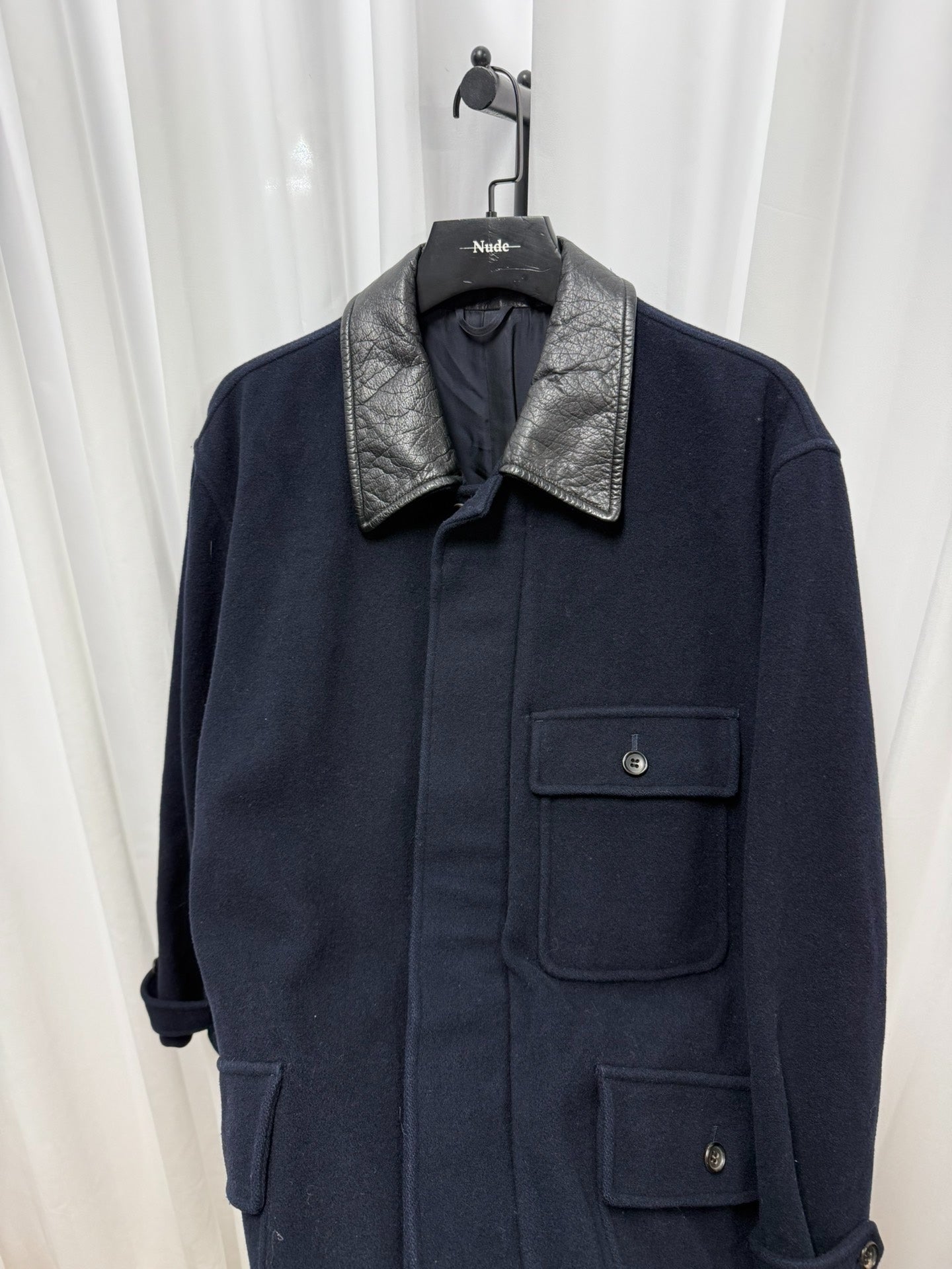 Comme des Garçons Homme 1991AW Leather Collar Wool Coat
