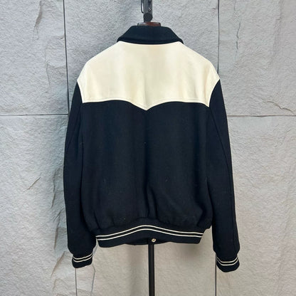 celine classic baseball jacket in black and cream