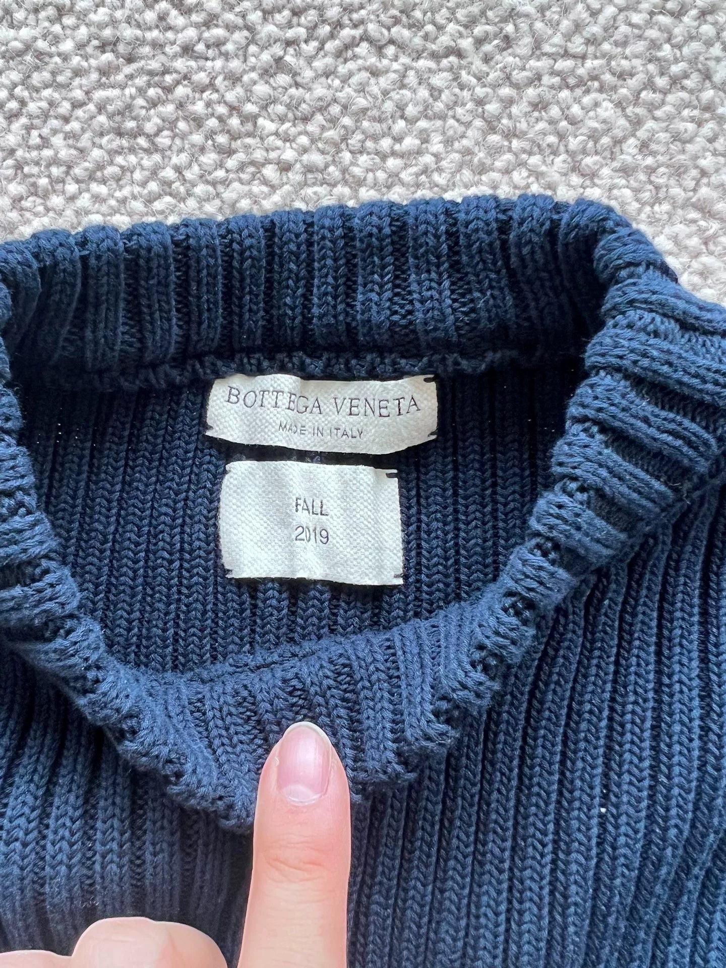 elegant navy knitted sweater by Bottega Veneta