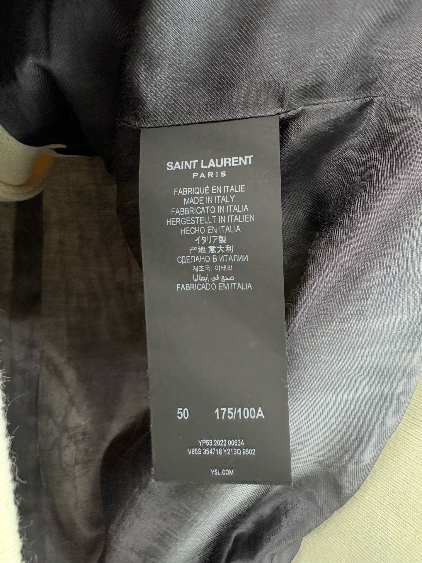 Saint Laurent White Leather Sleeves Baseball Jacket