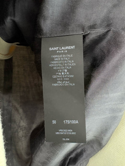 Saint Laurent White Leather Sleeves Baseball Jacket