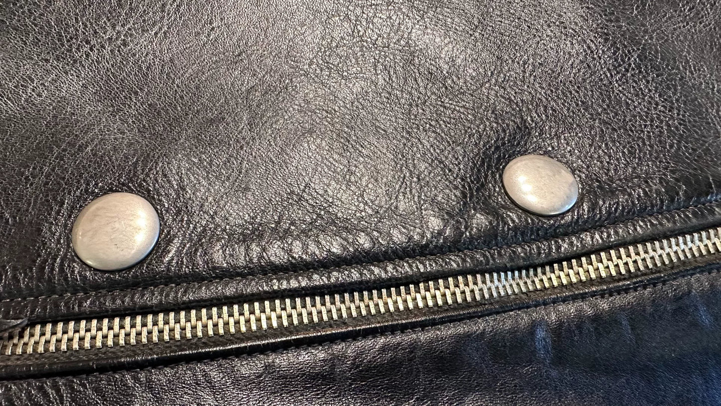 rare black leather biker jacket with buttons