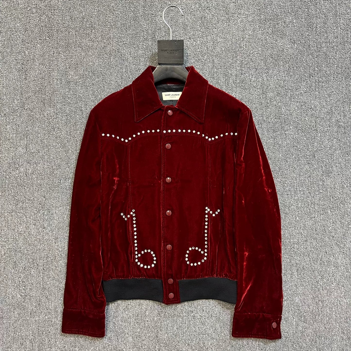 Saint Laurent Red Velvet Pearl Jacket