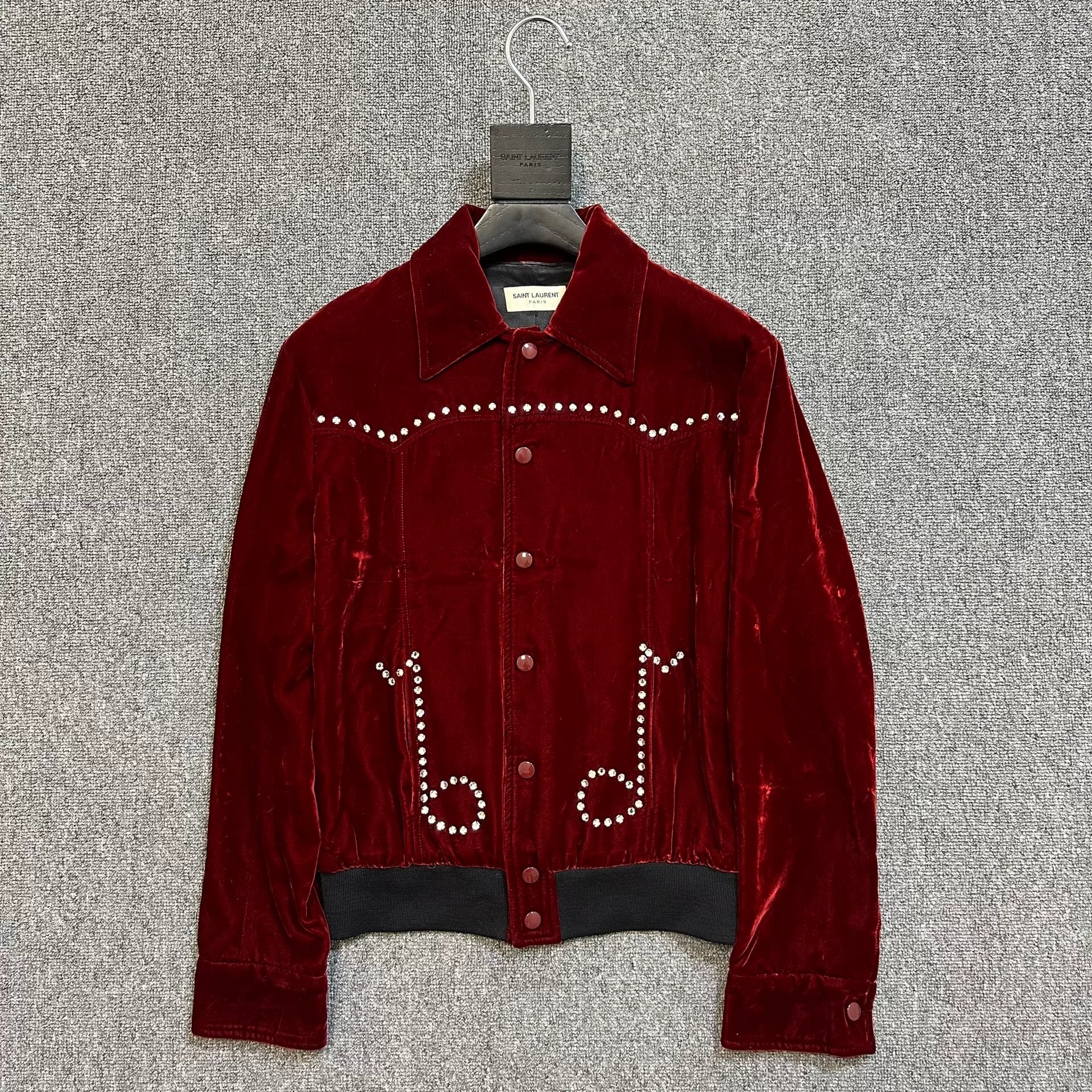 Saint Laurent Red Velvet Pearl Jacket