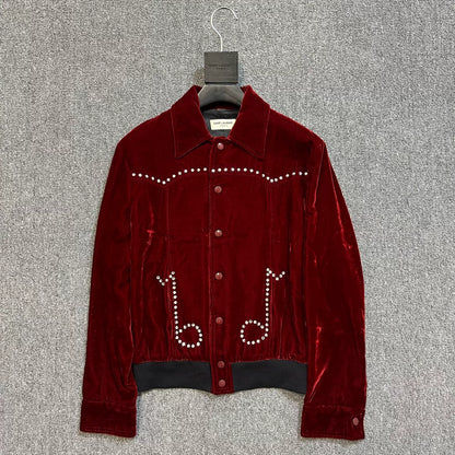 Saint Laurent Red Velvet Pearl Jacket