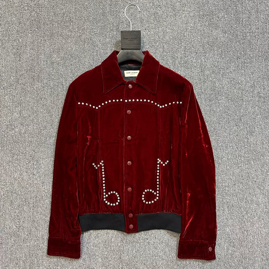 Saint Laurent Red Velvet Pearl Jacket