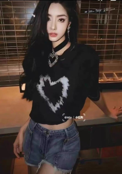 Saint Laurent 21SS Heart Distressed Print T-shirt