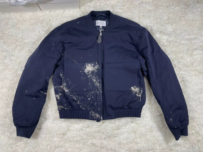 Maison Margiela Navy Paint Spatter Bomber Jacket