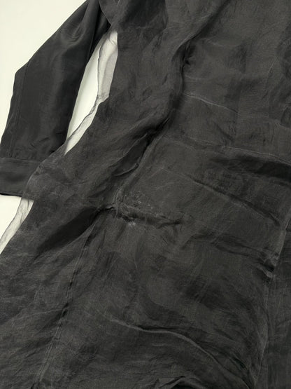 black sheer long shirt with deconstructed design