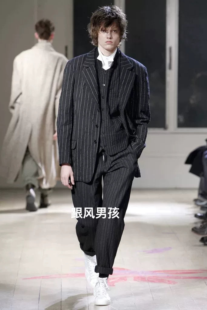 yohji yamamoto striped wool suit jacket