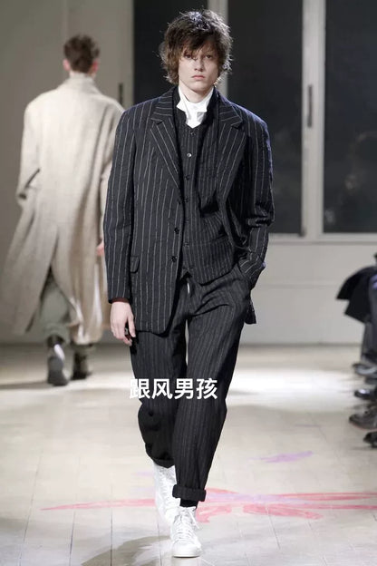 yohji yamamoto striped wool suit jacket