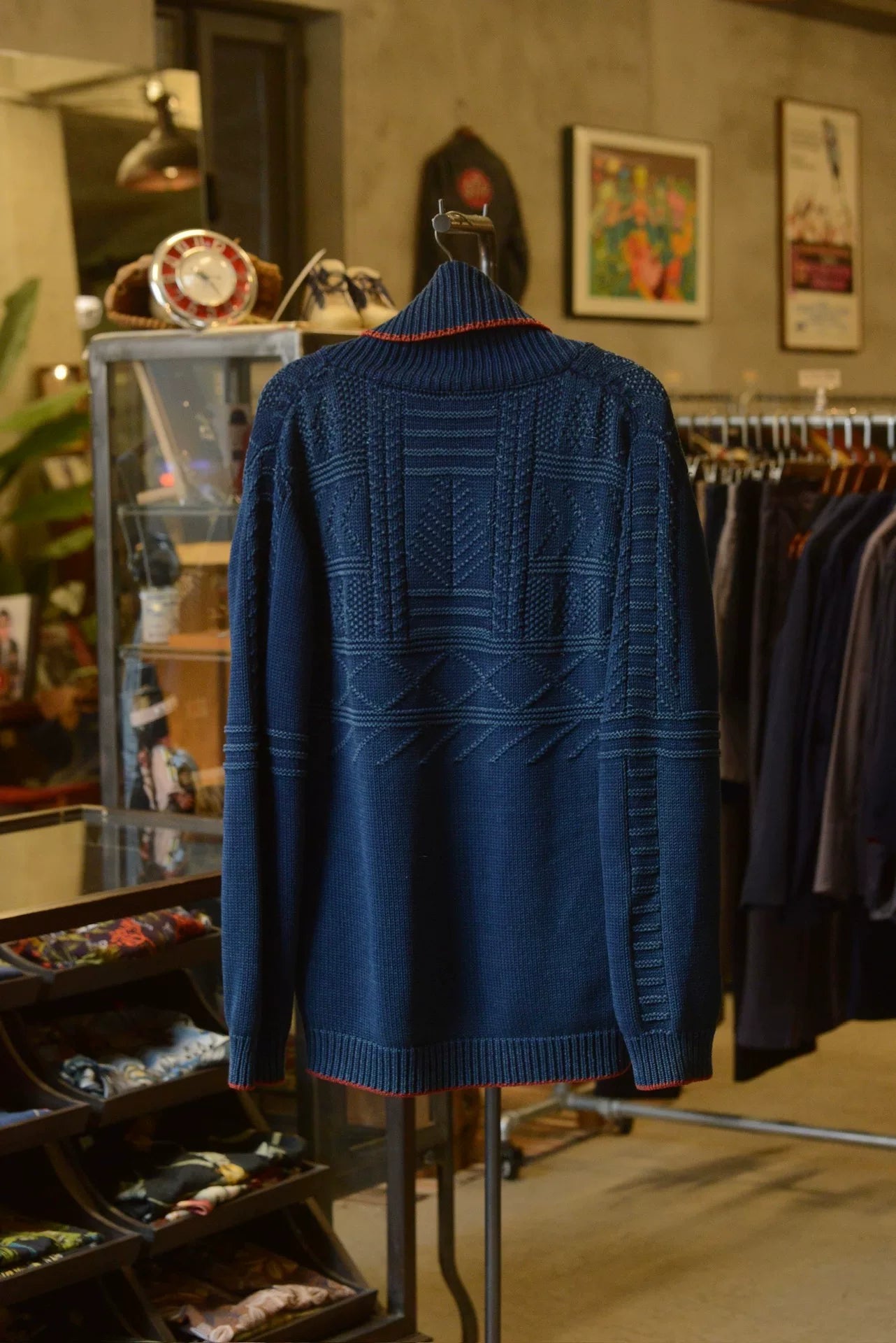 Kapital Indigo Knit Sweater Two-Way Collar