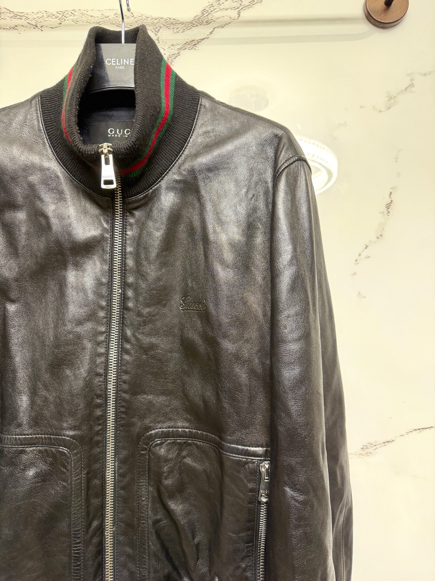 Gucci Red Green Striped Leather Jacket