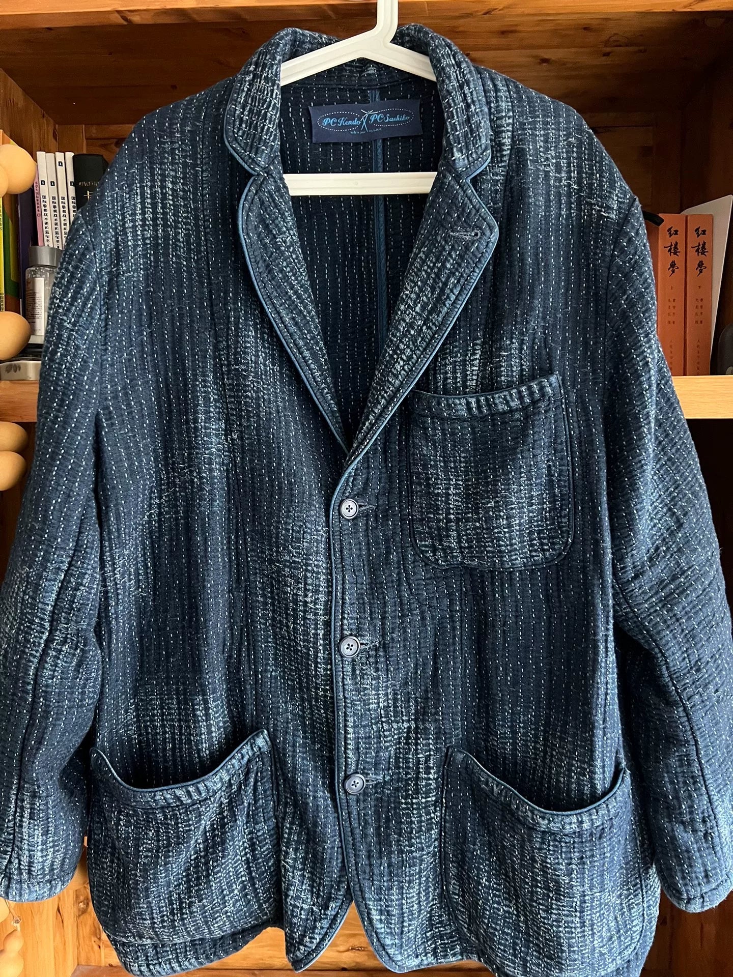 unique indigo dyed textured blazer jacket
