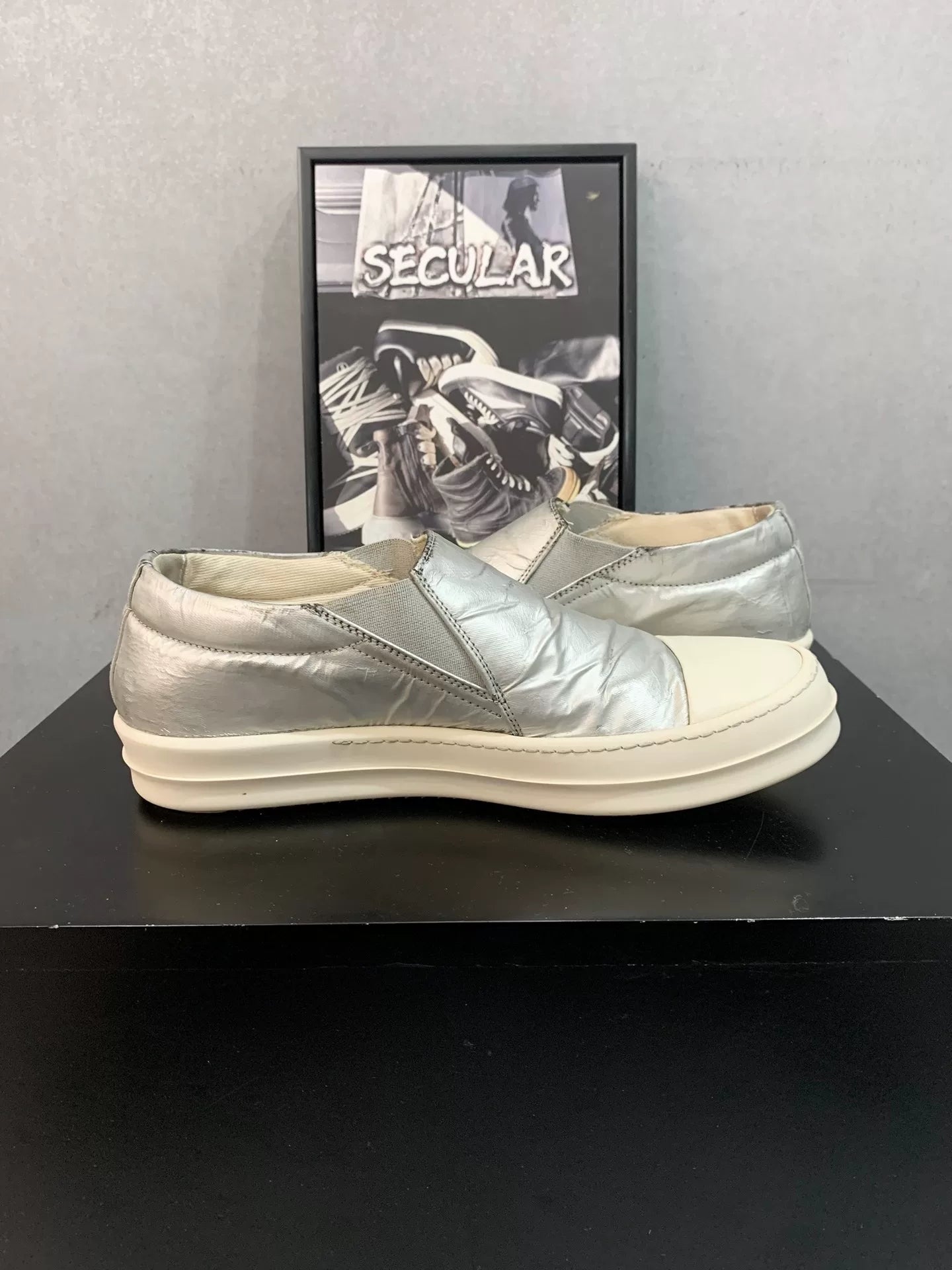 Rick Owens Silver Slip-On Sneakers