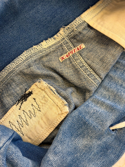 KAPITAL Washed BORO Splatter Drawstring Denim Shorts