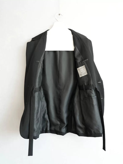 yohji yamamoto black lace-up jacket