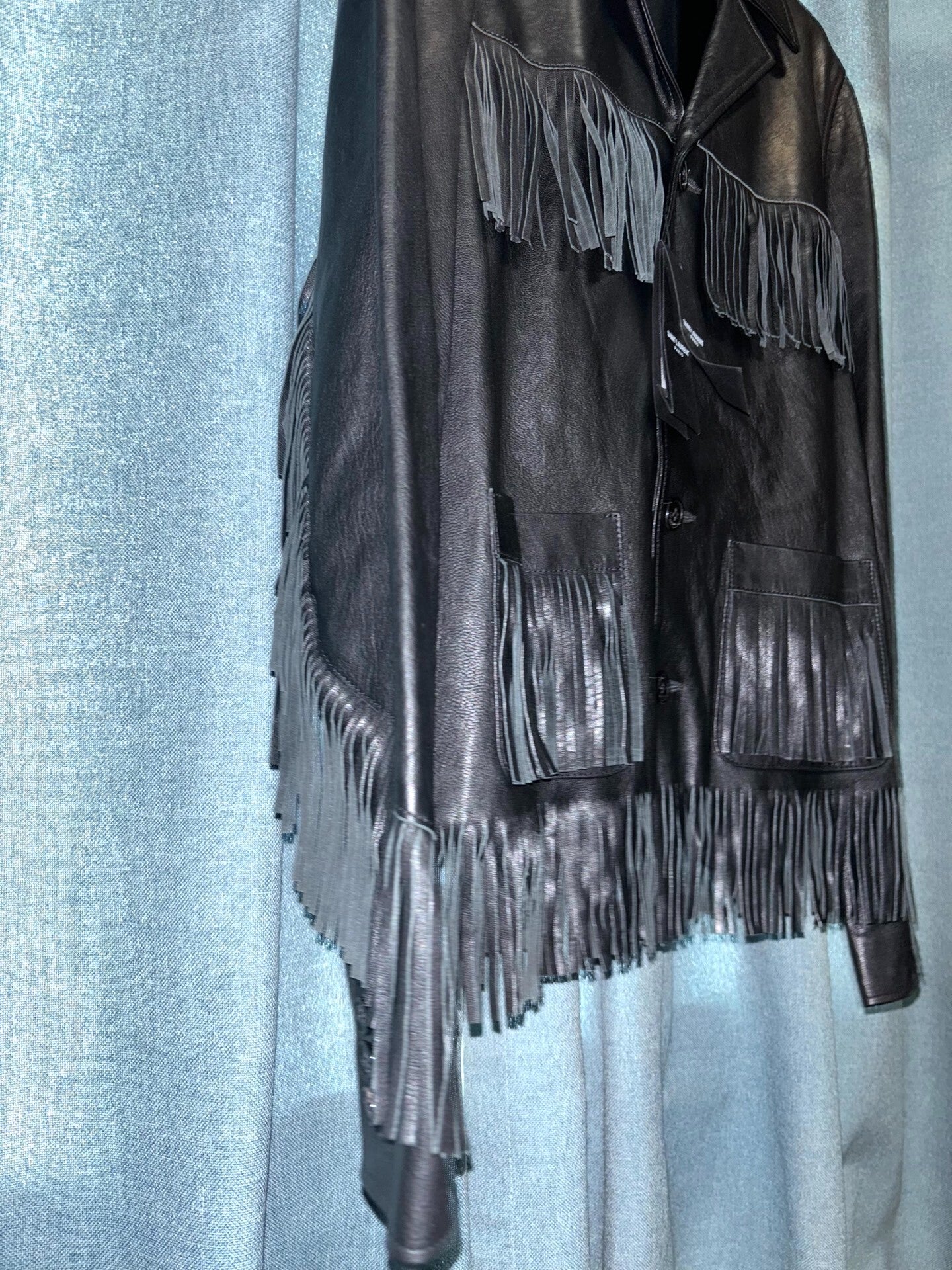 saint laurent black leather fringe jacket