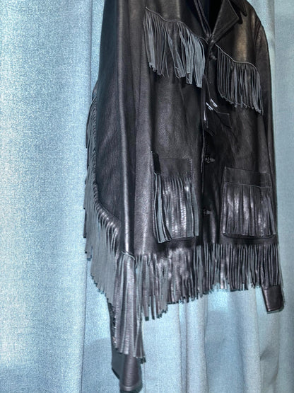 saint laurent black leather fringe jacket